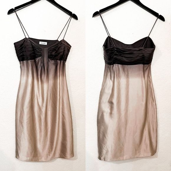 Calvin Klein Dresses & Skirts - Y2K CALVIN KLEIN OMBRÉ CHAMPAGNE SLIP DRESS RUCHED STRAPLESS MINI